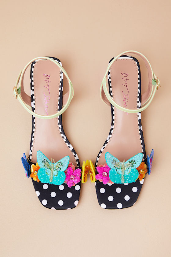 Shop Betsey Johnson Emerry Black Multi 3d Applique Low Heel Sandals