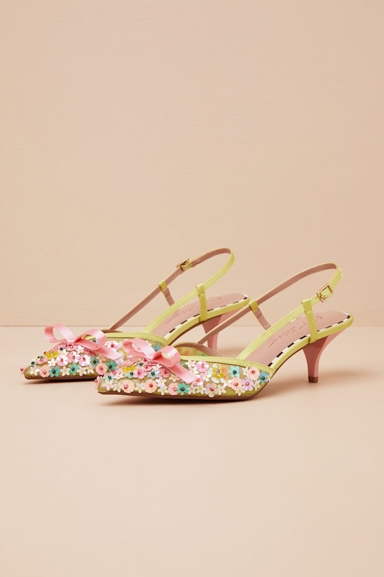 Saddy Lime Multi Sequin Slingback Kitten Heel Pumps