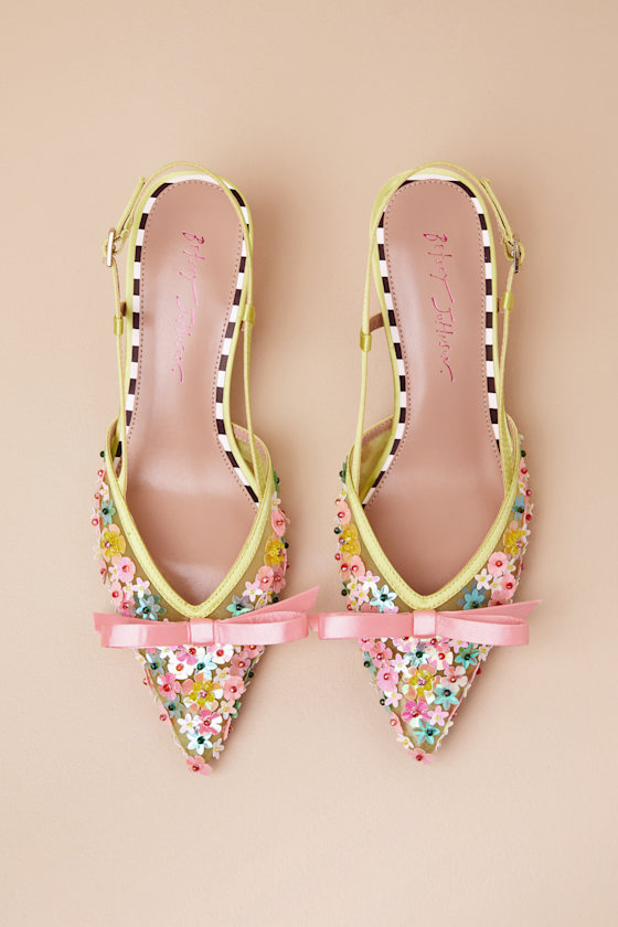 Shop Betsey Johnson Saddy Lime Multi Sequin Slingback Kitten Heel Pumps In Green