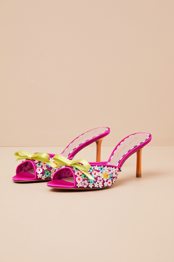 Shop Betsey Johnson Naddia Fuchsia Multi Sequin High Heel Slide Sandals