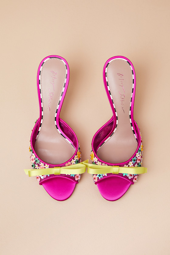 Shop Betsey Johnson Naddia Fuchsia Multi Sequin High Heel Slide Sandals