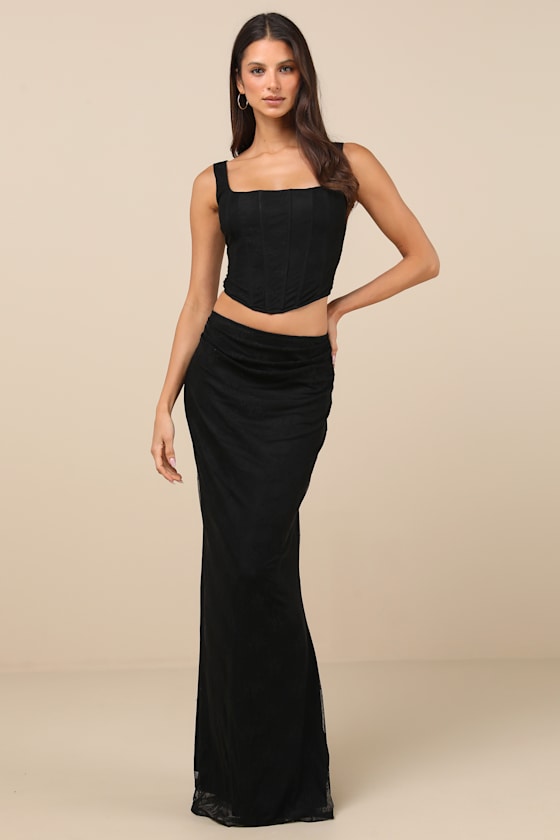 Lulus Amalija Black Lace Bustier Two-piece Maxi Dress