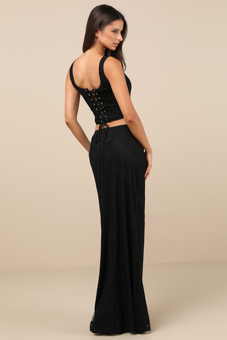 Amalija Black Lace Bustier Two-Piece Maxi Dress