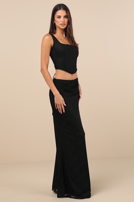 Lulus Amalija Black Lace Bustier Two-piece Maxi Dress