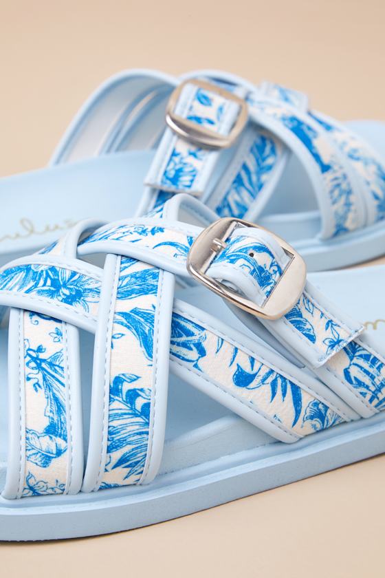 Killian Blue Tropical Print Slide Sandals 3