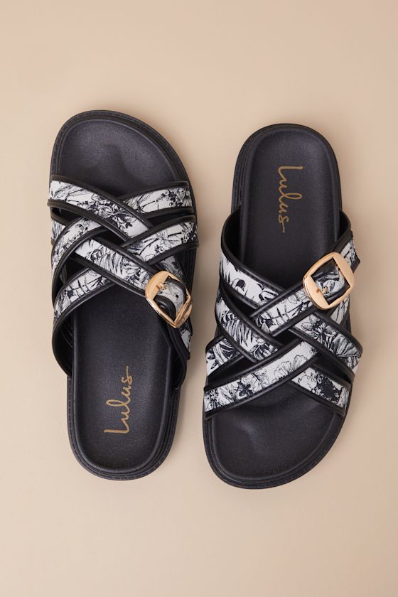 LULUS KILLIAN MULTI TROPICAL PRINT SLIDE SANDALS