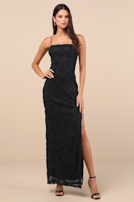 Joni Black 3D Applique Lace Maxi Dress