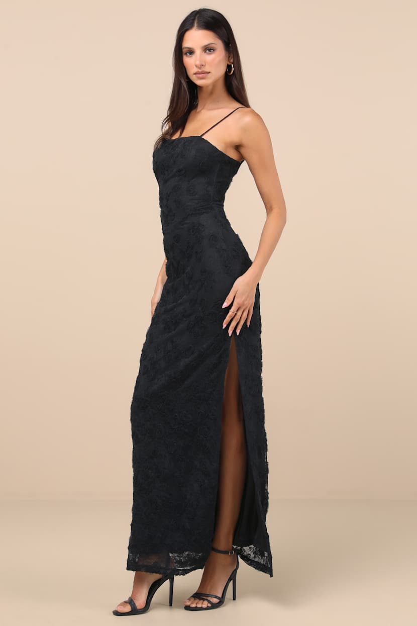Black Lace Maxi Dress - Column Maxi Dress - Basque Waist Dress - Lulus