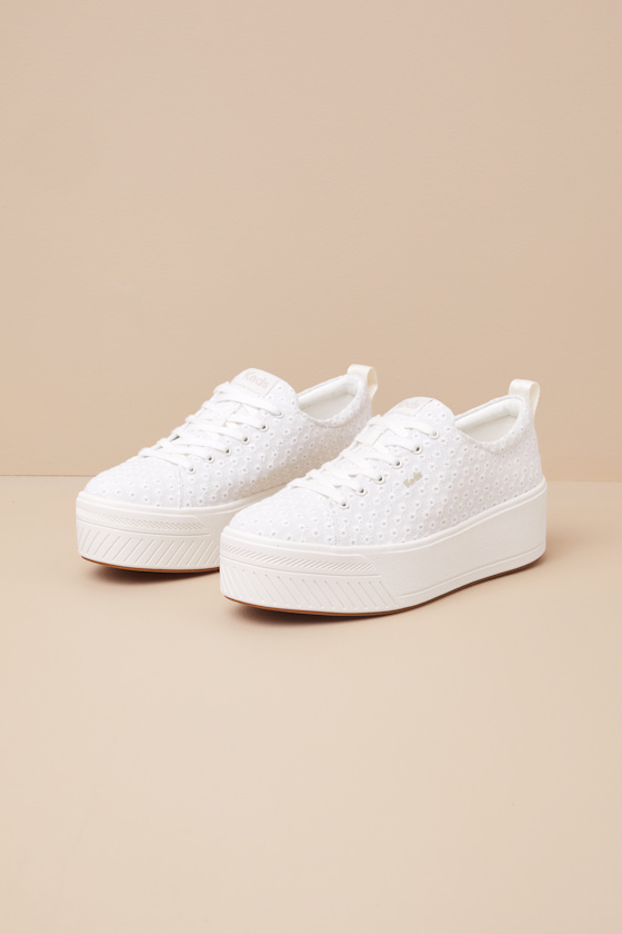 Keds Skyler Daisy Snow White Eyelet Embroidered Platform Sneakers