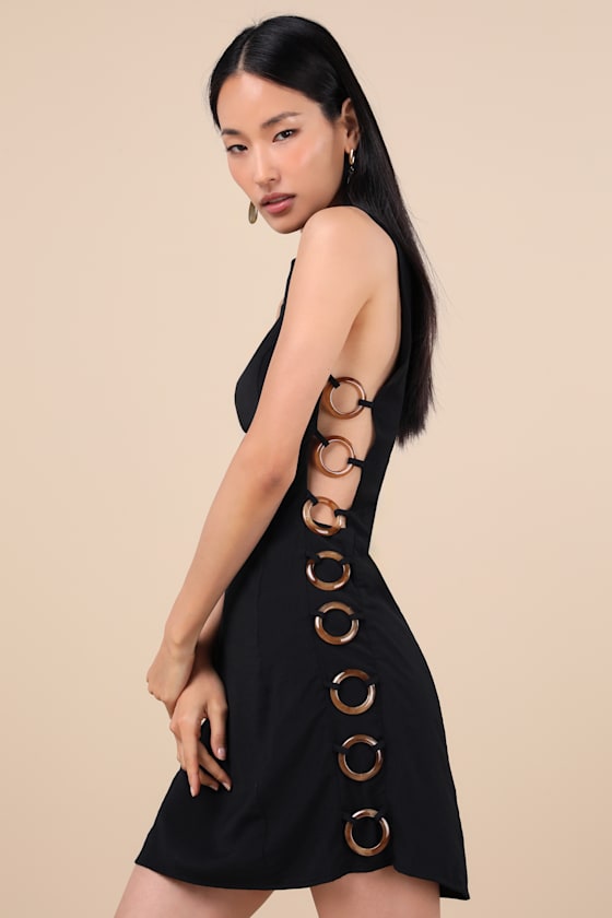 Lulus Decidedly Summery Black Cutout Sleeveless O-ring Mini Dress