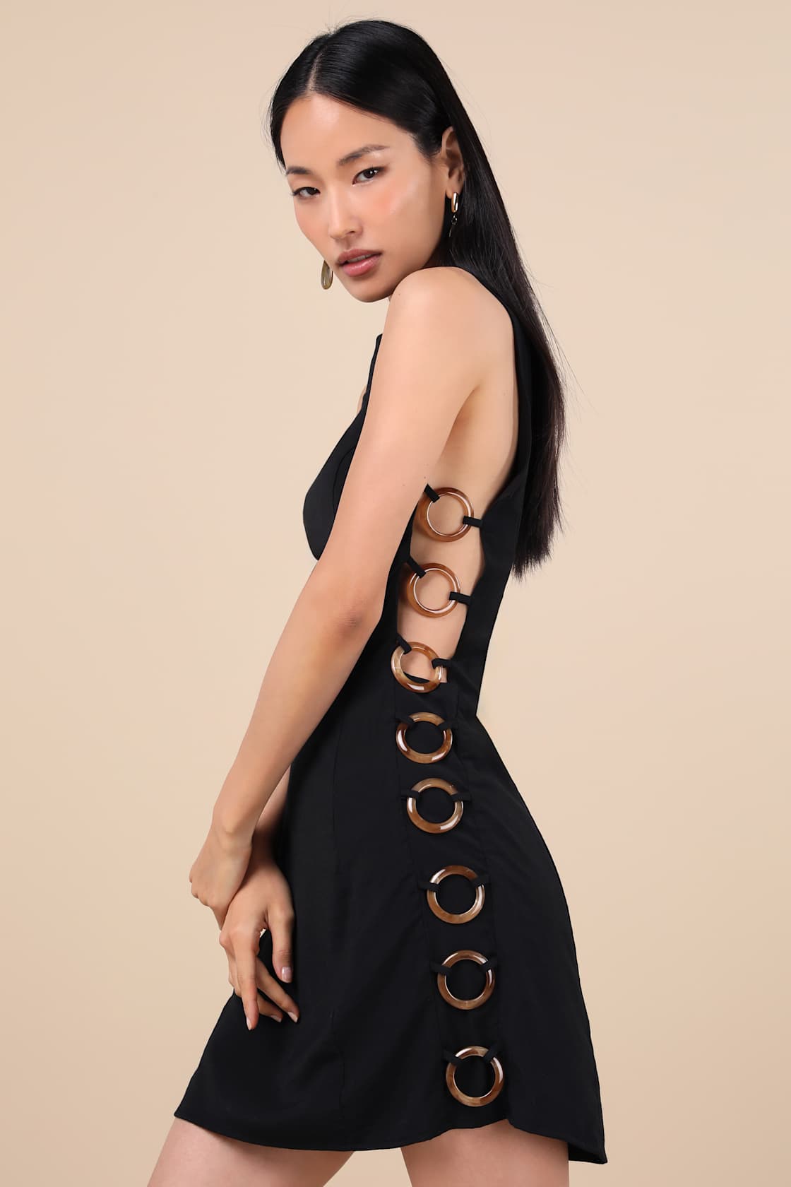 Decidedly Summery Black Cutout Sleeveless O-Ring Mini Dress