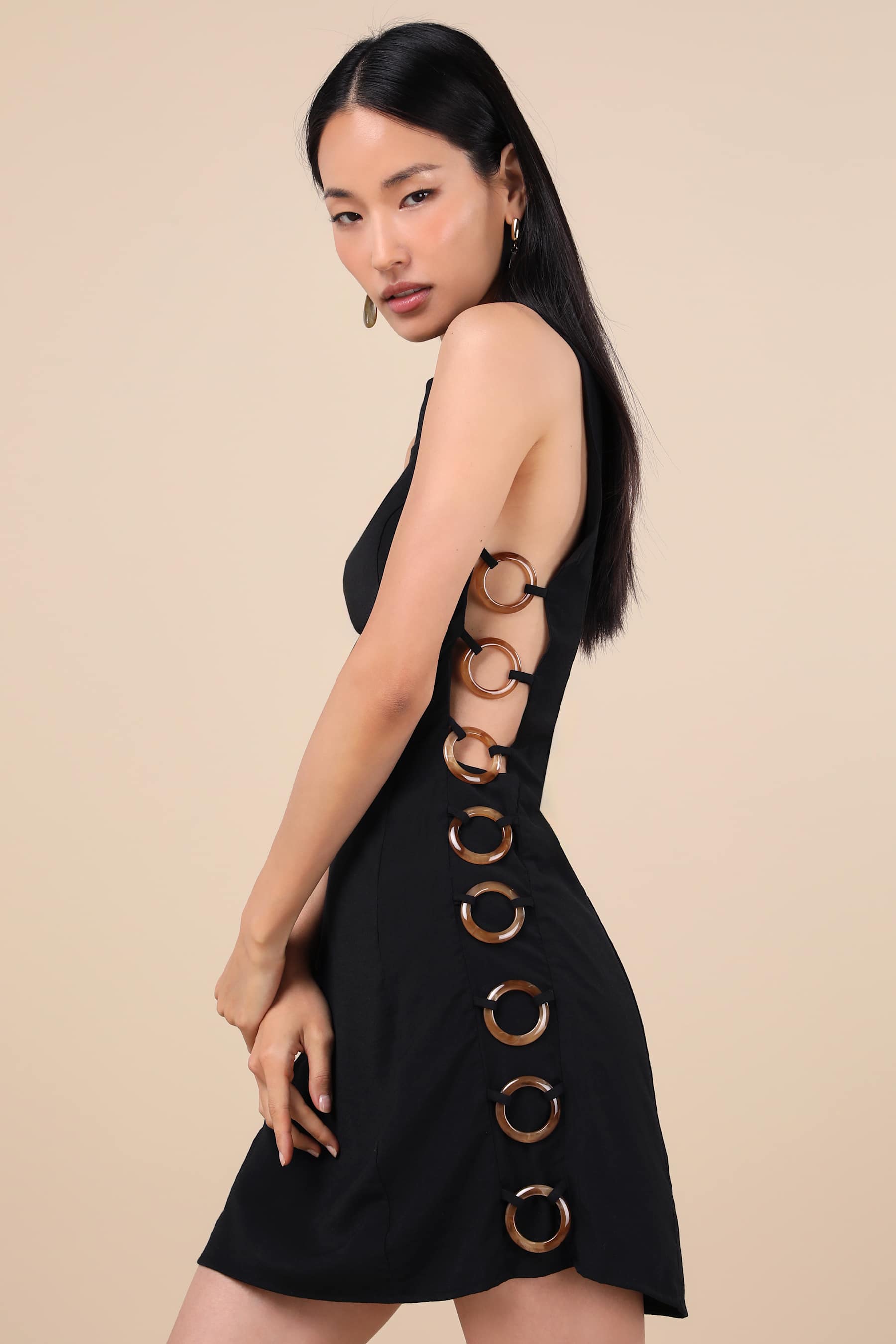 Decidedly Summery Black Cutout Sleeveless O-Ring Mini Dress