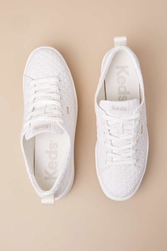 Keds Skyler Daisy Snow White Eyelet Embroidered Platform Sneakers
