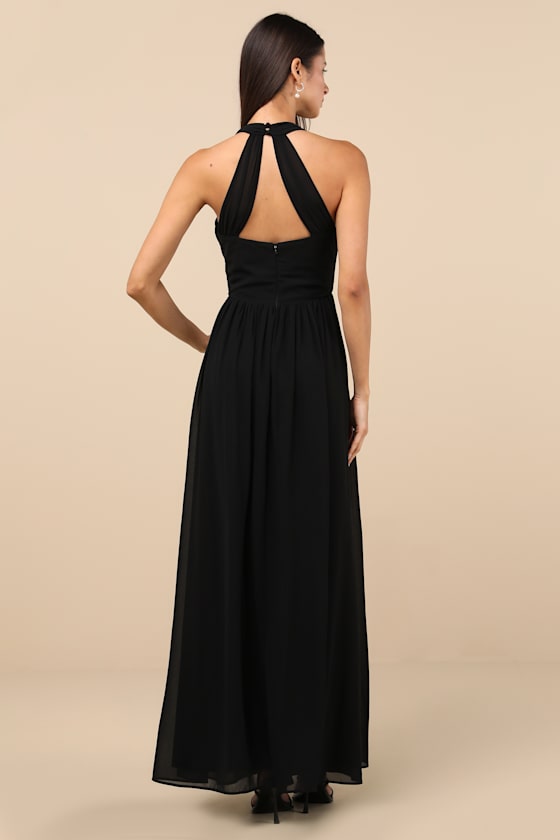 Lulus Marilina Black Pleated Twist-front Maxi Dress In Black