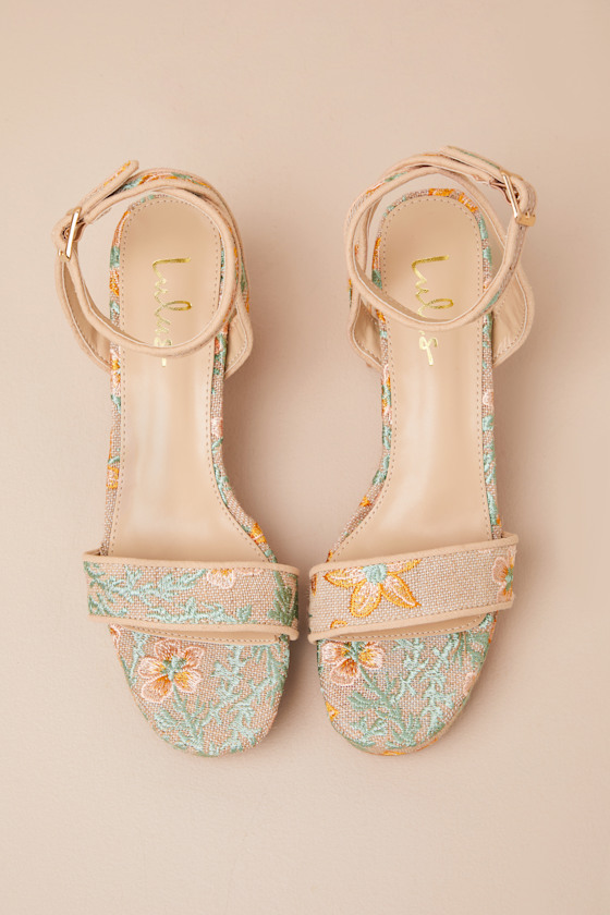 Lulus Elodina Multi Floral Raffia Platform High Heel Sandals In Brown