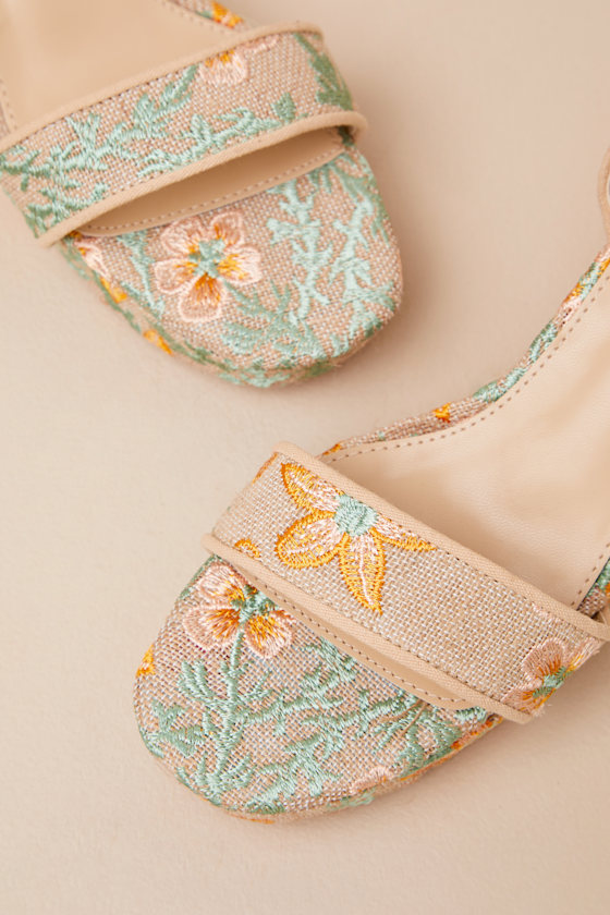 Lulus Elodina Multi Floral Raffia Platform High Heel Sandals In Brown