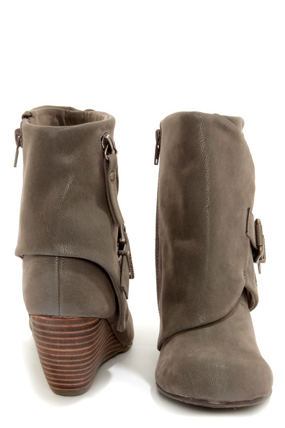 Cute Grey Boots - Ankle Boots - Wedge Boots - $63.00