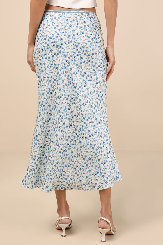 NIA NATHALIA IVORY FLORAL PRINT LACE MIDI SKIRT