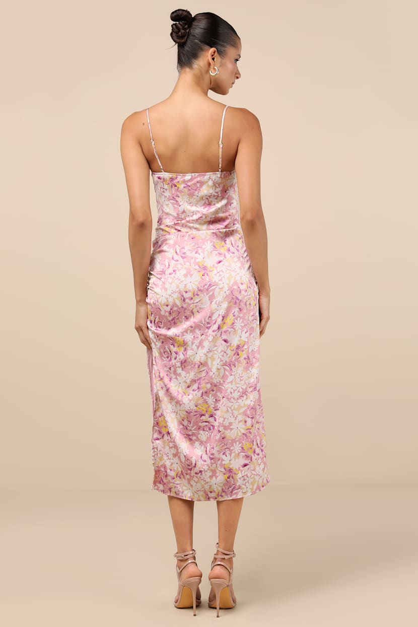 Adjustable Straps Romantic Floral Ruched Midi Dress Adjustable Straps Romantic Floral Ruched Midi Dress