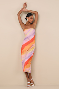 Jaylah Lavender Multi Strapless Mesh Strapless Midi Dress 2