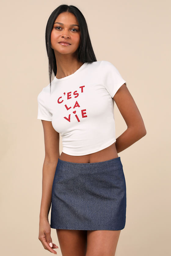 Lulus C'est La Vie White Short Sleeve Cropped Graphic Tee