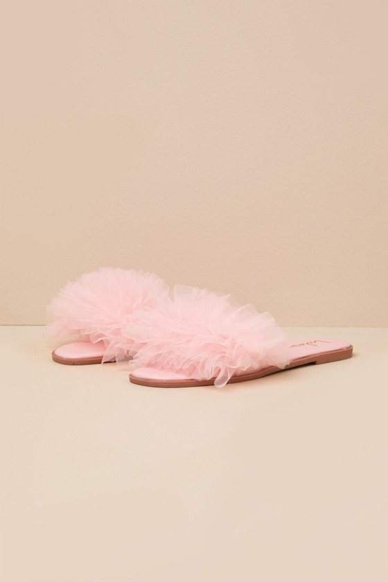 Torria Pink Tulle Slide Sandals 3