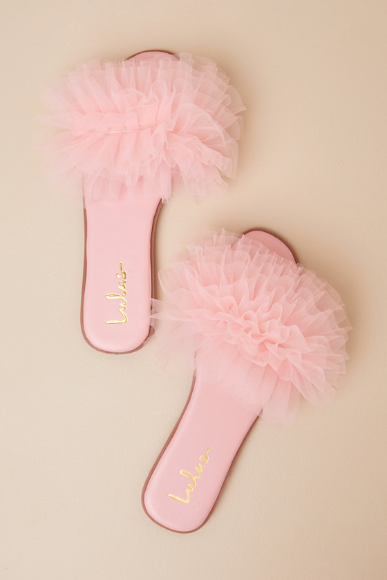 Lulus Torria Pink Tulle Slide Sandals