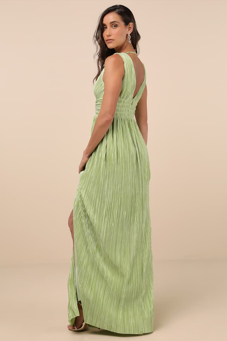 Melitta Lime Green Plisse Sash Maxi Dress
