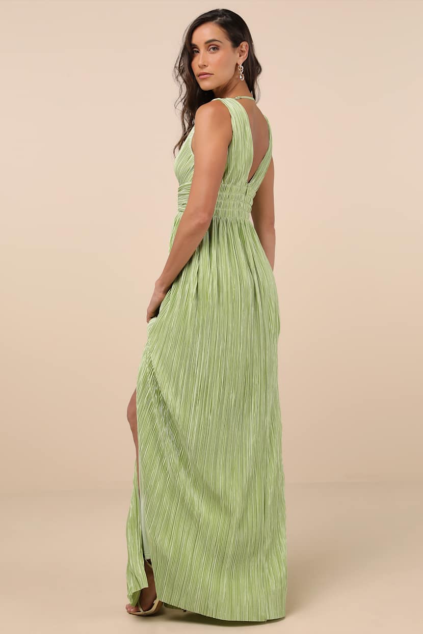 Lulus | Green Plisse Sash Maxi Dress | Womens | Medium (Available in XXS, XS, S, L, Xl) | 100% Polyester