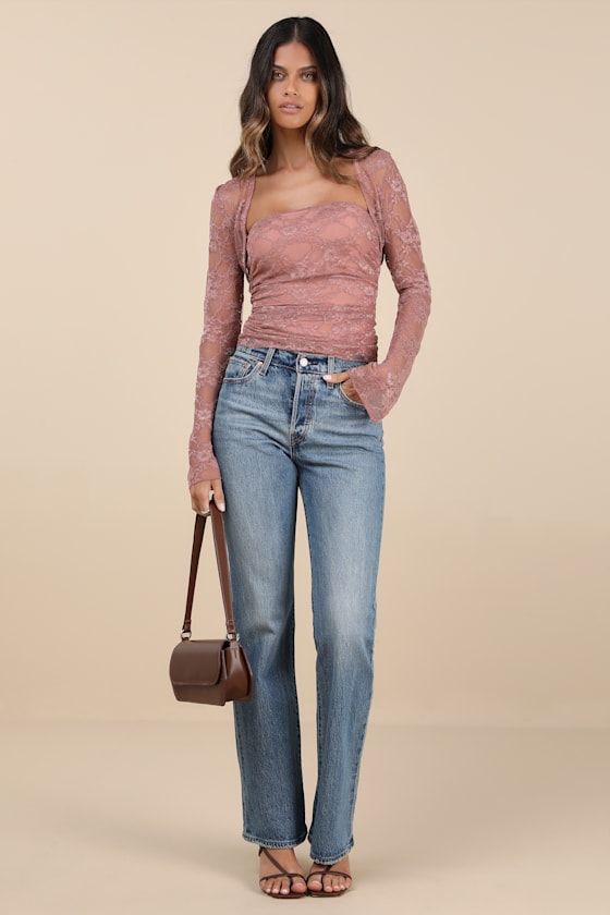 Lulus Davinia Dark Mauve Lace Tube Top And Shrug Set In Mauve