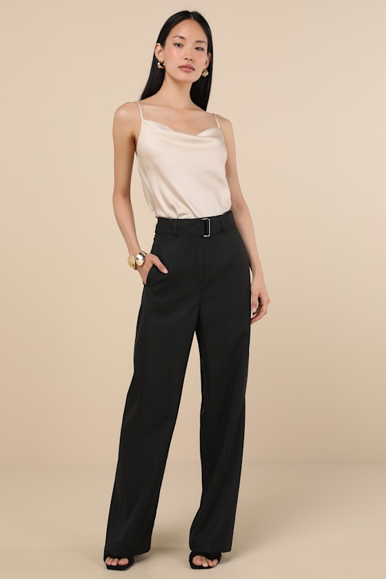 Lulus Baron Black Belted High-rise Wide-leg Pants