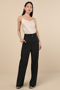 Baron Black Belted High-Rise Wide-Leg Pants