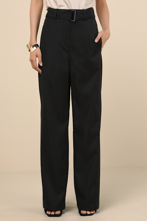 Lulus Baron Black Belted High-rise Wide-leg Pants