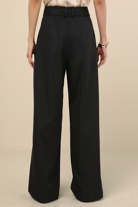 Lulus Baron Black Belted High-rise Wide-leg Pants