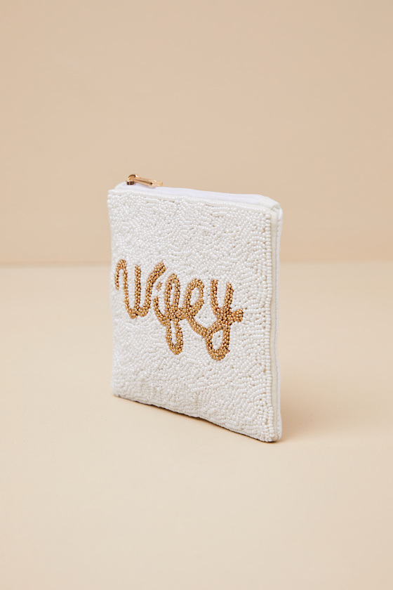 Shop Lulus Wifey White And Gold Beaded Zipper Pouch