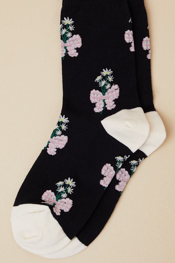 Hansel From Basel Bluebells Black Floral Bow Socks In Black