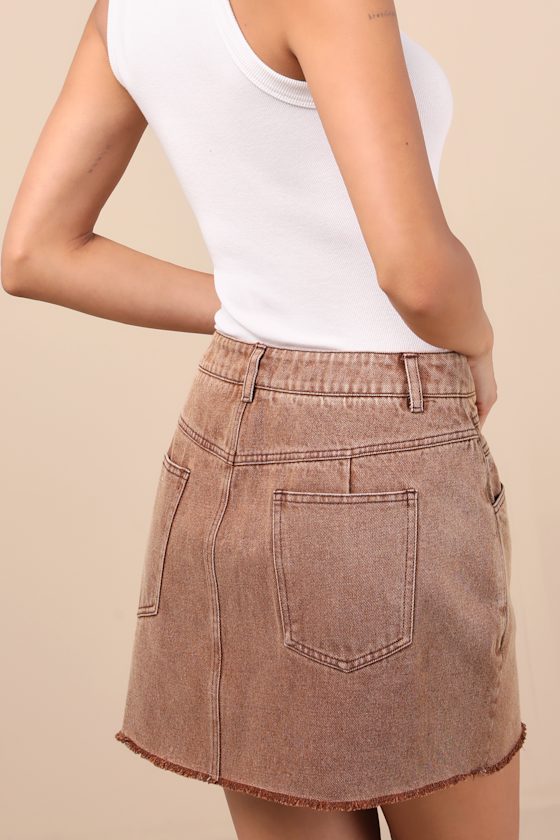 Lulus Noam Washed Brown Twill Mini Skirt In Brown