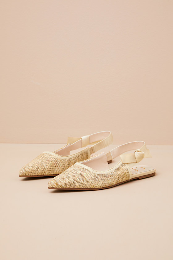 Lulus Galloway Natural Raffia Pointed-toe Slingback Flats