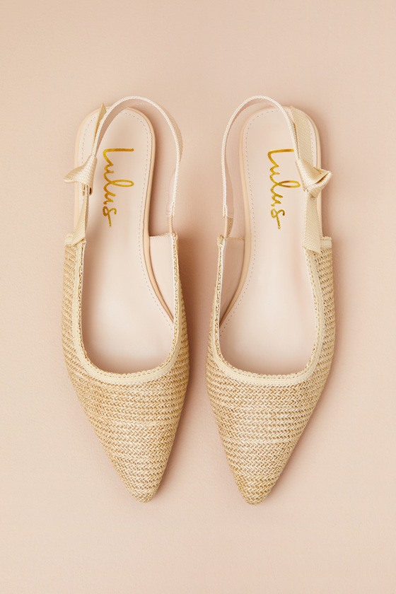 Lulus Galloway Natural Raffia Pointed-toe Slingback Flats