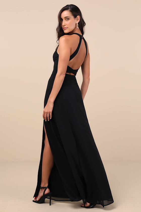 Shop Lulus Confidently Charismatic Black Backless Halter Maxi Dress