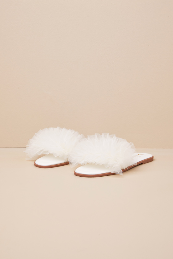 Torria White Tulle Slide Sandals 2