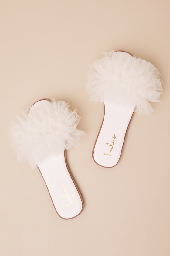 Lulus Torria White Tulle Slide Sandals