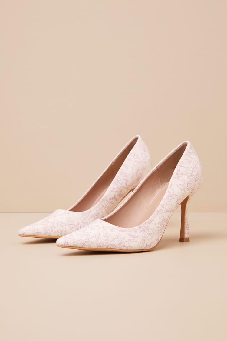 Hellene Beige Floral Print Pointed-Toe Pumps