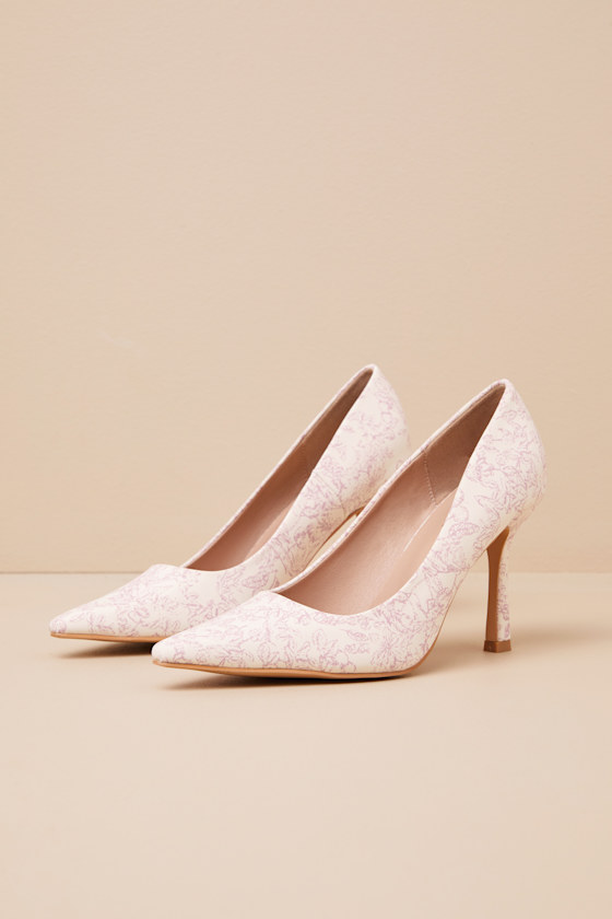 Hellene Beige Floral Print Pointed-Toe Pumps 2