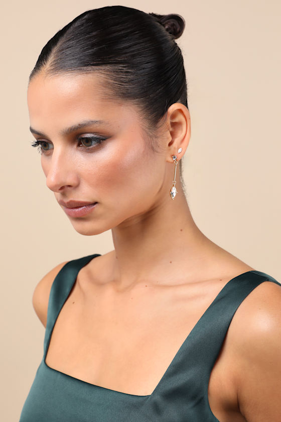 LULUS JUST DAZZLING GOLD RHINESTONE DROP EARRINGS