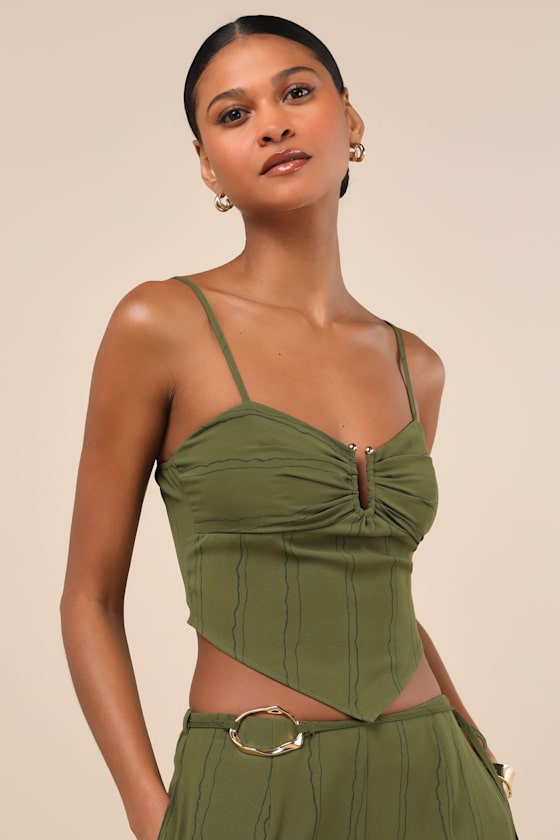 Lulus Kotryna Green Striped Handkerchief Crop Top