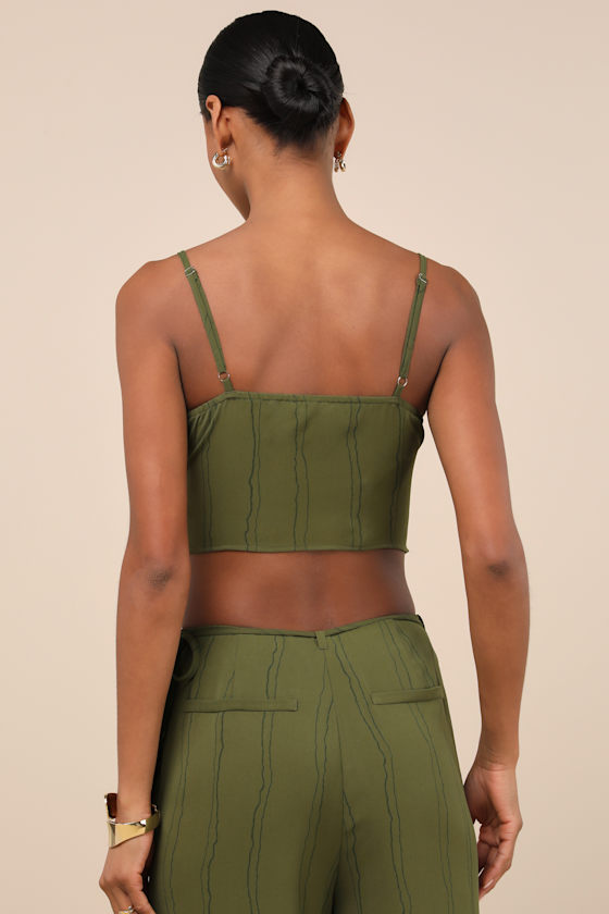 Lulus Kotryna Green Striped Handkerchief Crop Top