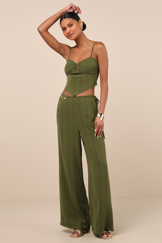 Lulus Kotryna Green Striped Handkerchief Crop Top