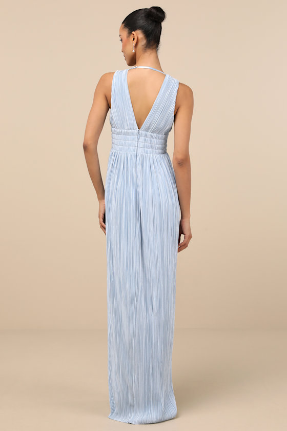 Shop Lulus Melitta Light Blue Plisse Sash Maxi Dress