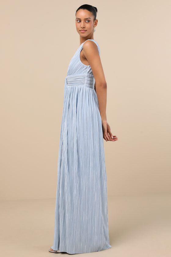 Shop Lulus Melitta Light Blue Plisse Sash Maxi Dress
